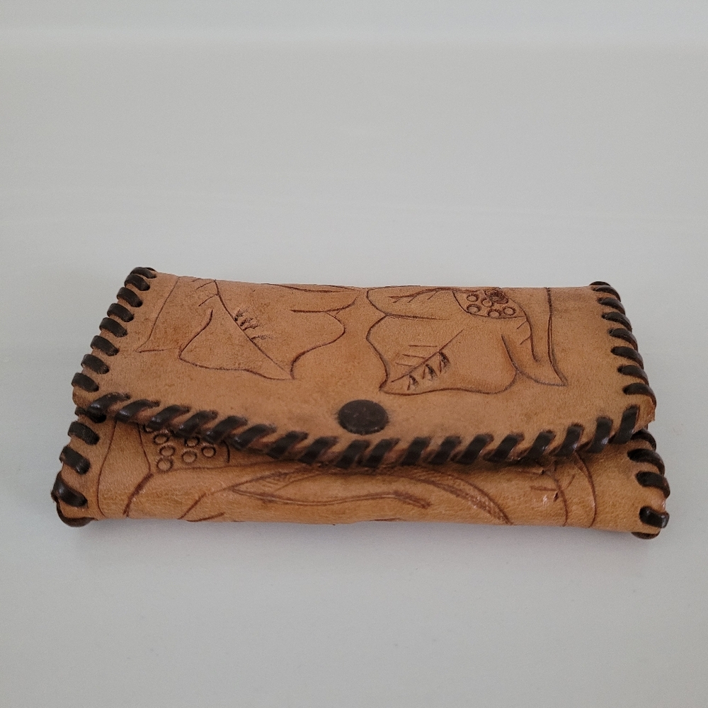 Key Wallet Vintage (Est60s / 70s) Tooled Leather Built In Key Hooks Snap Closure - Picture 7 of 16